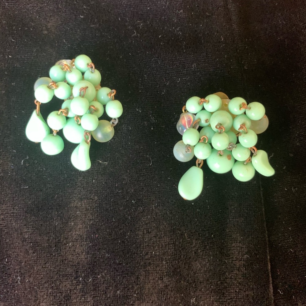 Vintage teal clip on cluster earrings